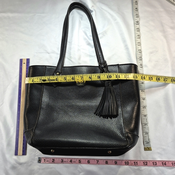 Anne Klein Black Faux Leather Lion Logo Tassel Tote Bag - Picture 6 of 16